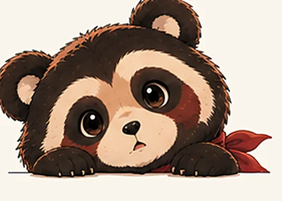 顔をのぞかせてこちらを見るメガネグマのイラスト