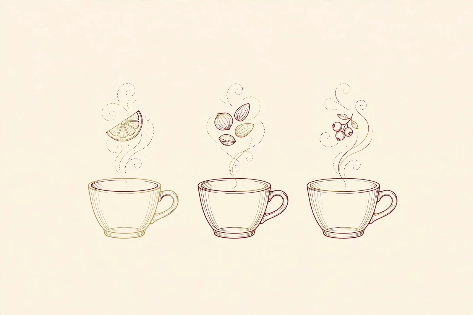 3つのテイスティングカップの線画イラスト